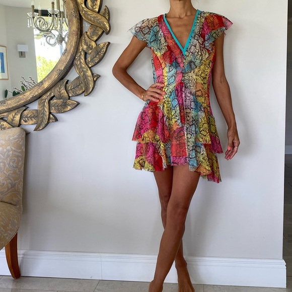 Multicolor V-Neck Mini Dress - Picture 2 of 10